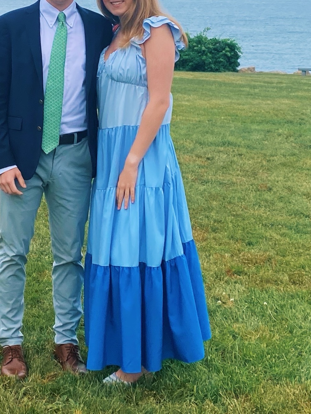 English Factory Ombre Blue Tiered Maxi Dress with Ruffle Straps